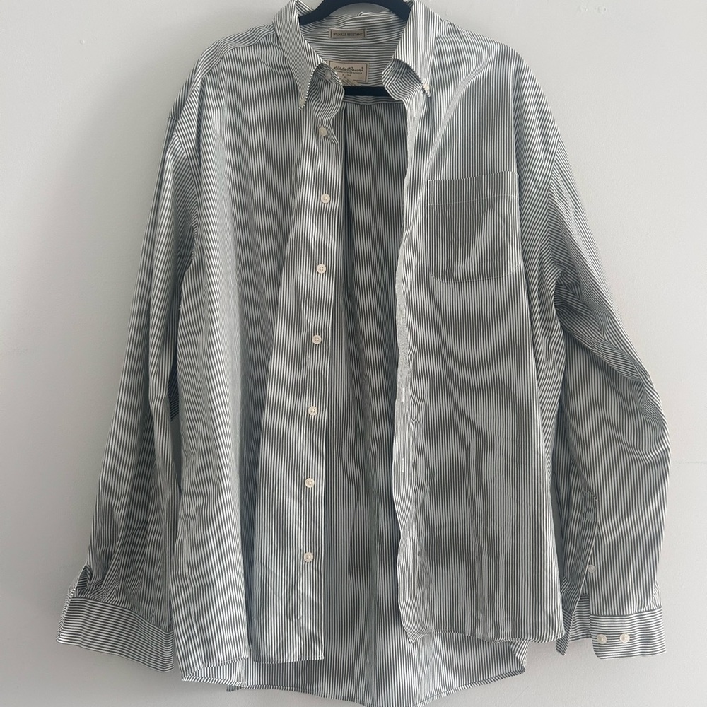 XXL Tall Eddie Bauer Men's Black and White Striped Button Down Shirt